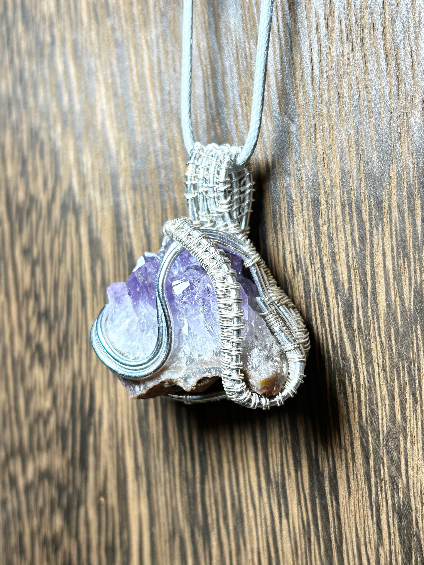 Druzy Amethyst in Silver Colored Wire