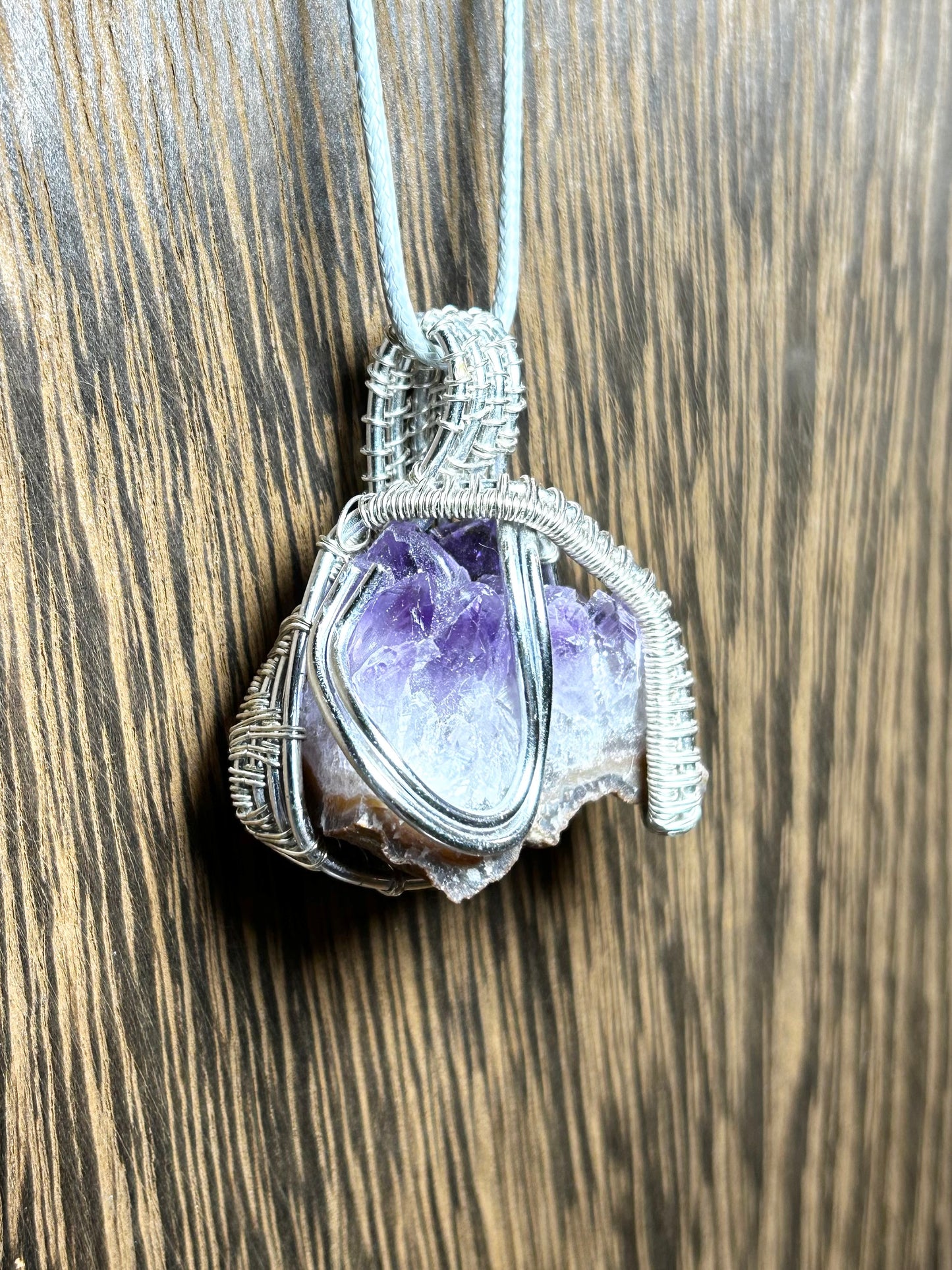 Druzy Amethyst in Silver Colored Wire