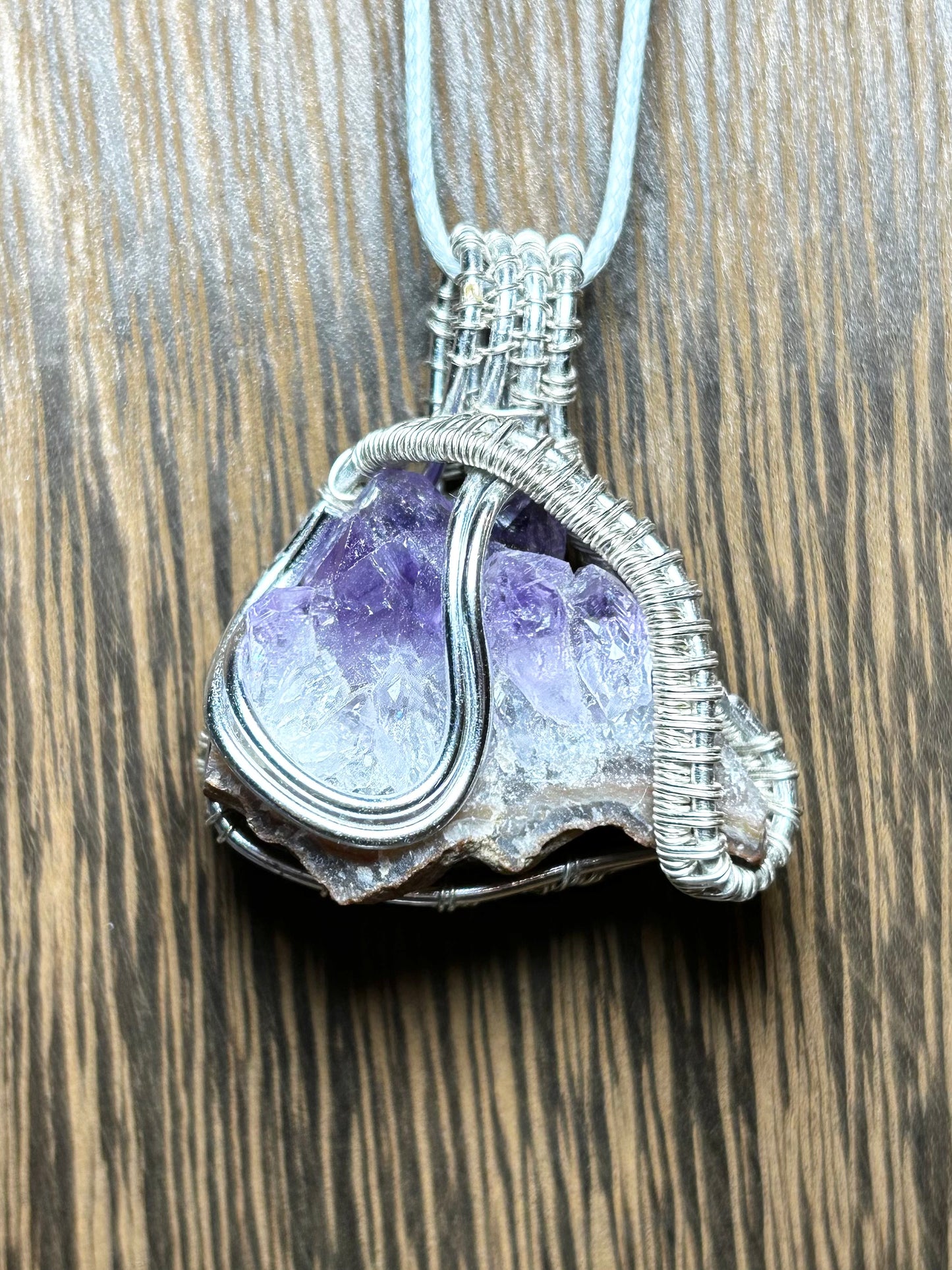 Druzy Amethyst in Silver Colored Wire