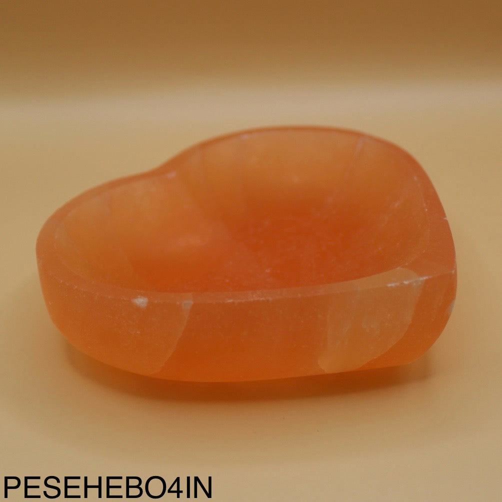 Peach Selenite Heart Bowl 4”