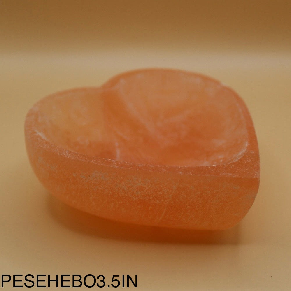 Peach Selenite Heart Bowl 3.5”