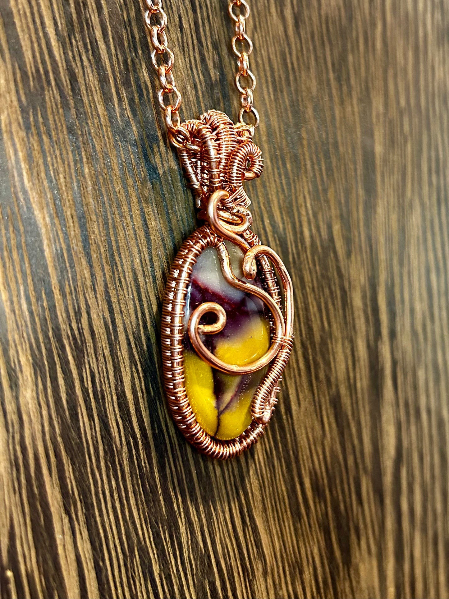 Mookaite Wrapped In Copper Wiring