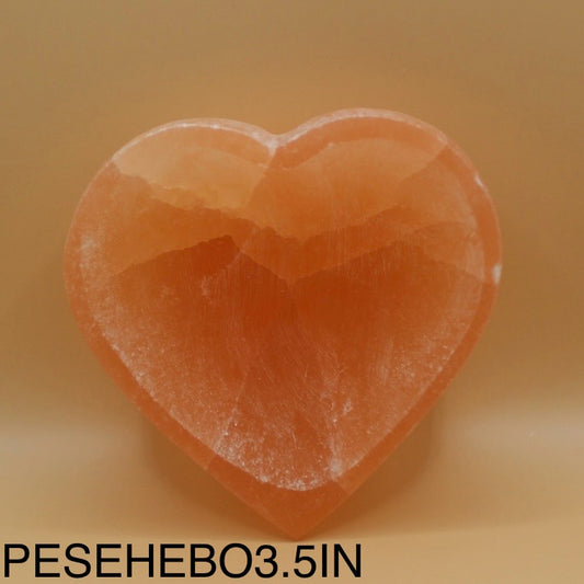 Peach Selenite Heart Bowl 3.5”