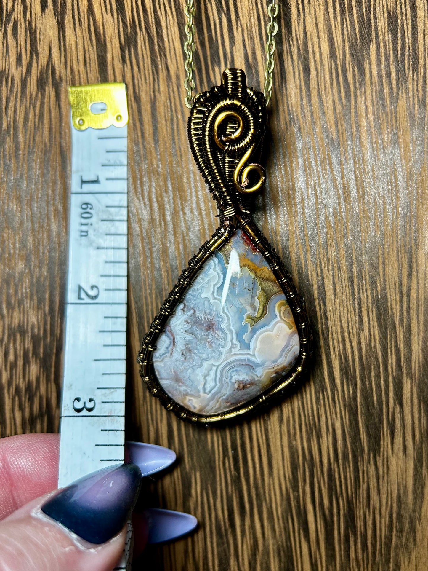 Laguna Lace Agate Wrapped In Antique Bronze Coated Copper Wire