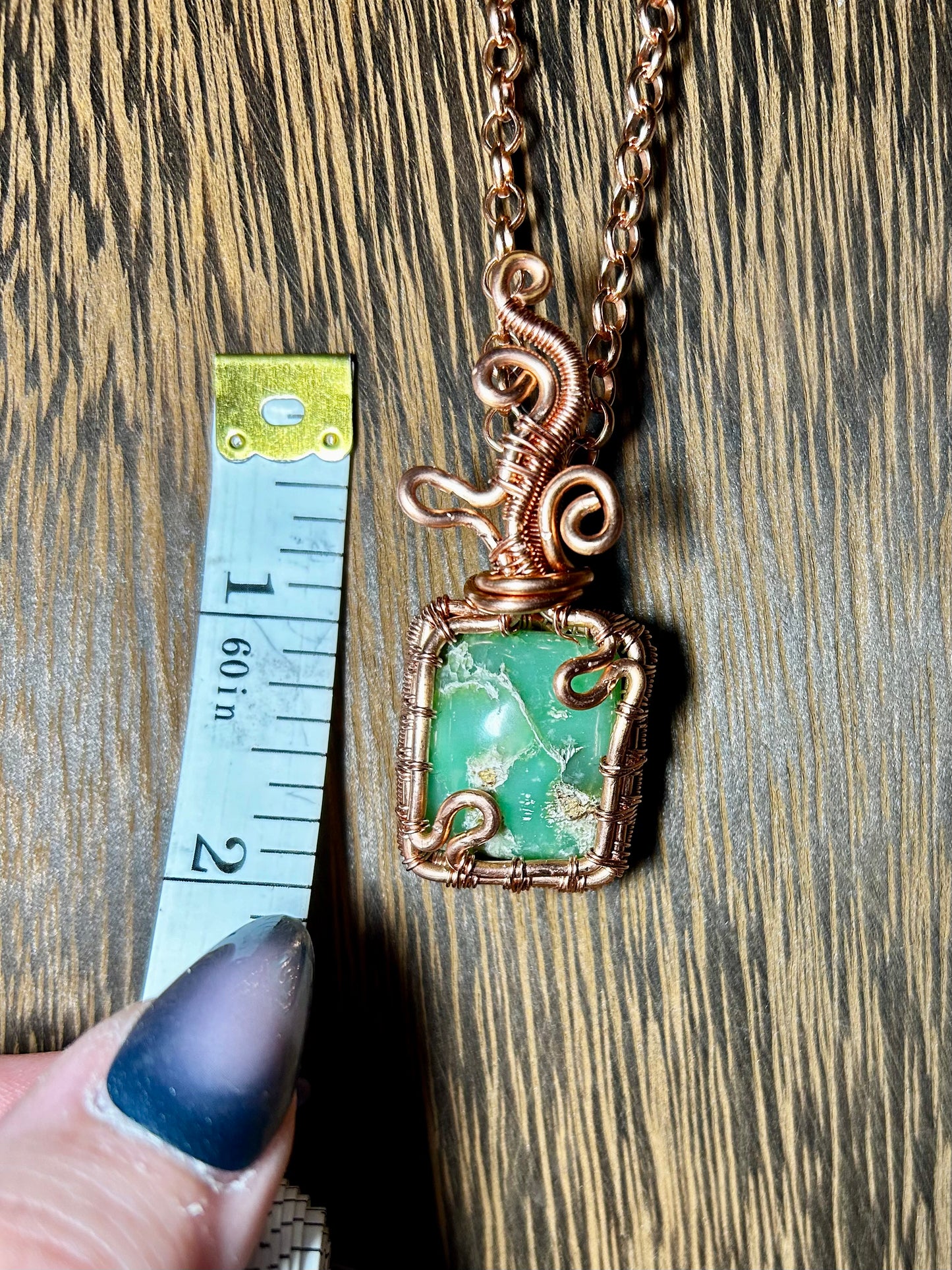 Chrysoprase Wrapped In Copper Wiring