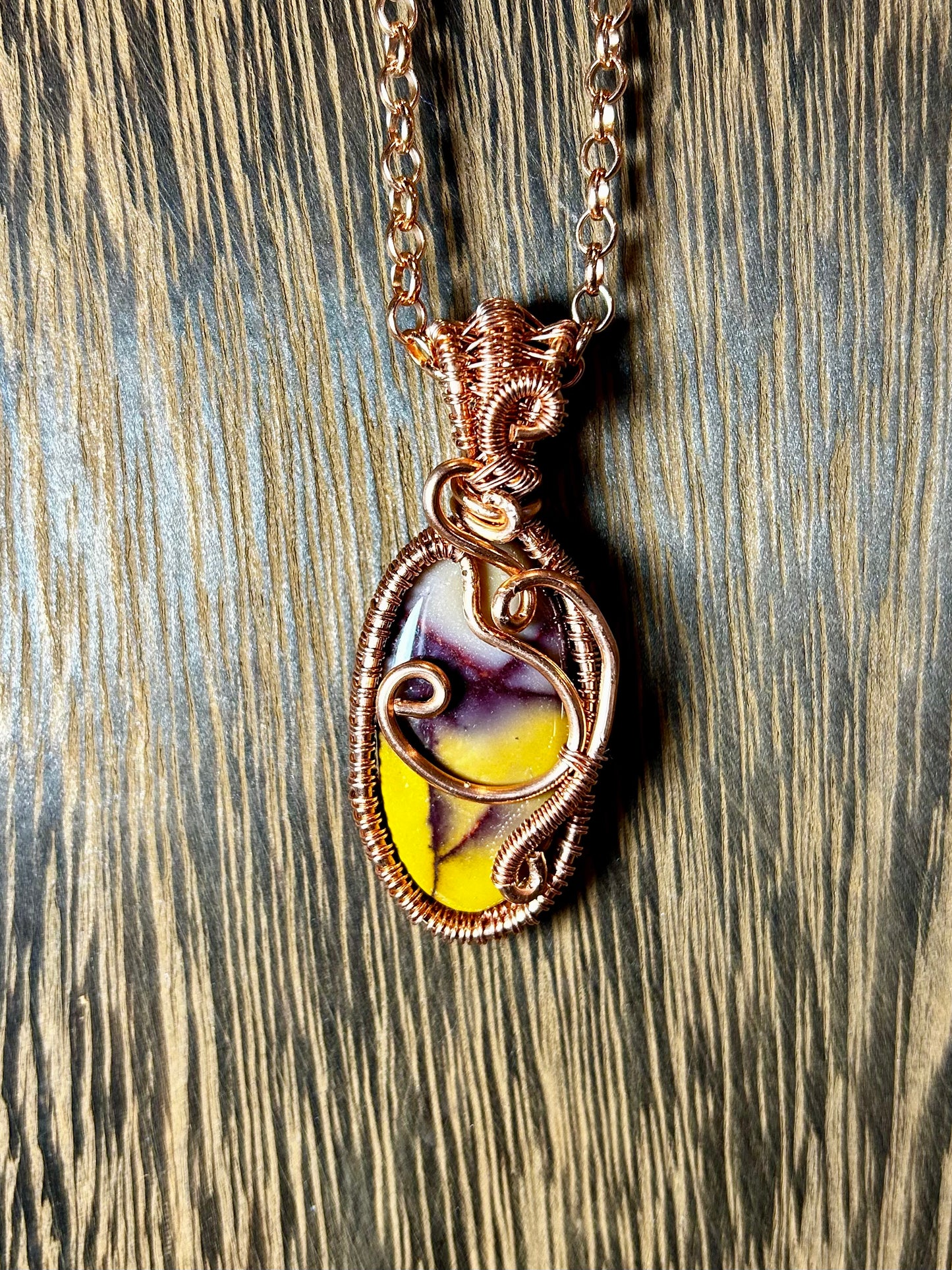 Mookaite Wrapped In Copper Wiring